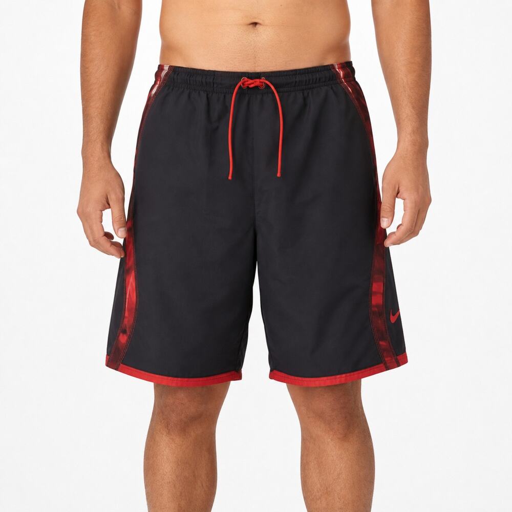 Nike Swim Trunks Mens XL Black Red Drawstring Board Shorts Mesh Lining Pocket
